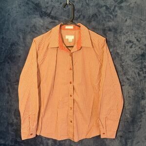 Christopher & Banks Casual Wrikle Free Orange‎ Plaid Button Down Shirt Mens M